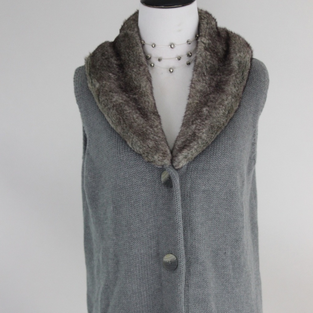 J. JILL Gray Knit & Faux Fur Angora Blend Sweater